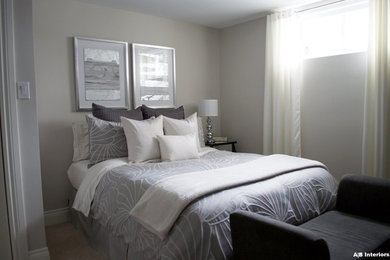 Bedroom - modern carpeted bedroom idea in Other with gray walls