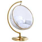 Meridian Furniture - Luna Metal Acrylic Swing Bubble Accent Chair With Stand, White, Gold Base - Retreat to your own little bubble, literally, in this Luna acrylic swing bubble accent chair. What a modish addition to your living room, bedroom or other space! This Luna chair features an acrylic egg-style seat topped with white fabric-covered cushions for supreme comfort. The gold metal base and frame provides sturdy support so that you can chillax to your hearts content in your very own sanctuary.