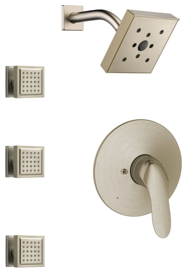 Fontana Brushed Nickel Wall Mounted Small Square Shower Set With Valve ...