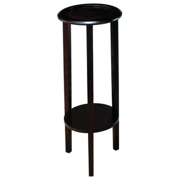 Round Accent Table with Bottom Shelf, Espresso