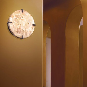 Alabaster Rocks Clips 12" Round Flush-Mount, Dark Bronze in Hallway