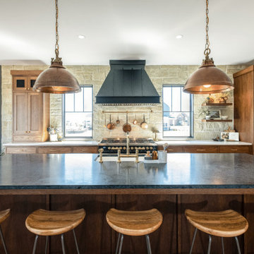 Custom White Oak Kitchen With a Soapstone Island and Cambria Quartz Countertop