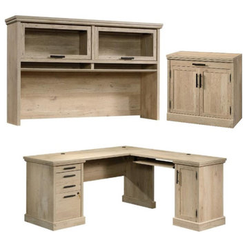 Home Square 3-Piece Set with L-Shaped Desk Large Hutch & Base Storage Stand