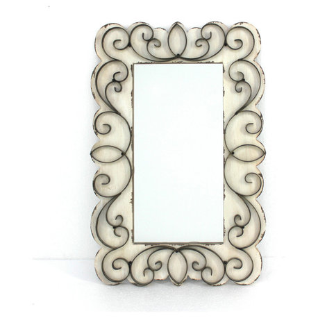 Vintage Decorative Wood and Metal Wall Mirror