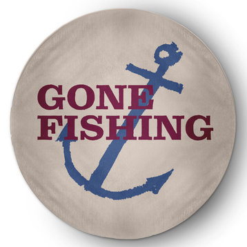 Gone Fishing Nautical & Coastal Chenille Area Rug, Maroon Red, 5' Round