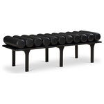 Meridian Furniture - Landon Faux Leather Bench, Black, Black Finish - Outfit your foyer, bedroom, dressing room or other area of the home with this handsome black Landon vegan leather bench. A rolled vegan leather seat upholstered in black vegan leather gives this uniquely designed bench the luxe look of leather without the maintenance requirements. Built to last, this art-deco-inspired bench has a solid oak base finished in sleek black for a beautiful, resort feel in whatever room you wish to use it in.