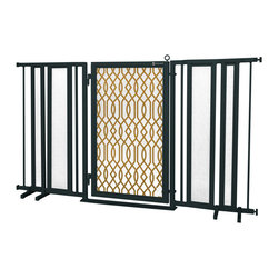 Fusion Gates - Fusion Gate with Gold Lattice Design, Black, 65"-71.4" - Dog Gates