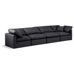 Meridian Furniture - Indulge Upholstered Modular Sofa, Black, 4-Piece: 2 Armless Chair, 2 Corner Chair, Fiber Stuffed Vegan Leather - Experience ultimate comfort and style with our black vegan leather Indulge Sofa. The luxurious vegan leather will elevate the aesthetic of any room. This sofa provides ample space for you to relax while its modular build offers the option of unlimited configurations. Whether you're looking to add a stylish element to your living room or a comfortable seating option to your bedroom, this sofa is the perfect choice.