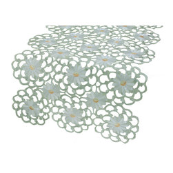 Xia Home Fashions - Daisy Splendor Table Runner, 15"x72", Green - Table Runners