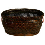 Wald Imports - Oval Herringbone Urn With Side Handles - Complete your room with one of our wonderful decorative accents. Put the finishing touches to your home decor with this beautiful decorative piece. 13.75" Oval Bamboo Basket. Herringbone Weave With Ring Handles And Decorative Metal Band. Size: 13.75" X 10" X 6"H.