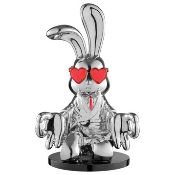 Sitting Rabbit with Tie and Glasses Resin Handmade Sculpture, Red