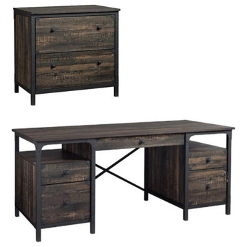 Home Square 2-Piece Set with Executive Desk & Lateral File in Carbon Oak