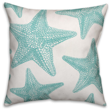 Teal Starfish Outdoor Throw Pillow, 18x18