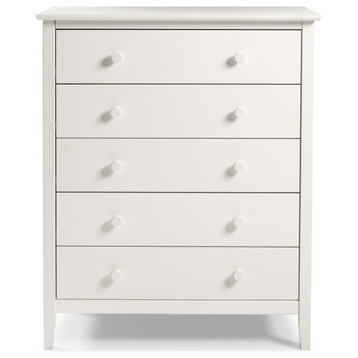 Simplicity Wood 5-Drawer Chest, Dove Gray, White