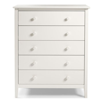 Simplicity Wood 5-Drawer Chest, Dove Gray, White