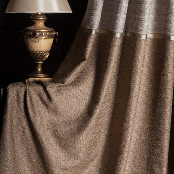 Modern Classic Interior – Two-Tone Textured Drapery with Elegant Bronze Accents