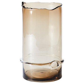 Modern Polish Art Glass Brown Hurricane Candle Holder 14" Free Form Rim Vase