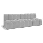 Meridian Furniture - Arc Boucle Fabric Upholstered 3-Pc. Modular Sofa, Grey - Give your living room or den the perfect blend of style and versatility with this Arc boucle fabric curved modular Sectional. Part of the Arc modular furniture collection, this Sectional comes upholstered in rich grey boucle fabric and features deep channel tufting that adds a touch of luxury while enhancing comfort and support. A seamless combination of form and function, this chair can be used with other Arc pieces to create a myriad of configurations in your well-curated room.