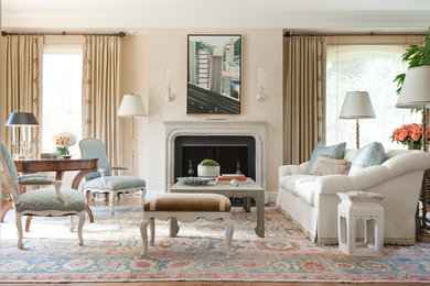 Inspiration for a traditional formal living room in San Francisco with beige walls and a standard fireplace.