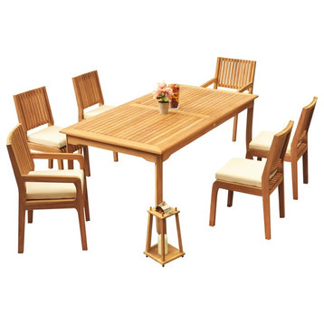 7-Piece Outdoor Patio Teak Dining Set: 83" Rectangle Table, 6 Maldives Chair
