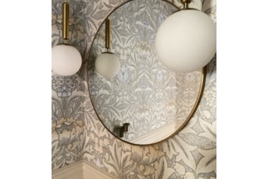 Small transitional powder room photo in Baltimore