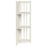 Modern Corner Folding Bookcase, Solid Wood, 4 Open Shelves, White
