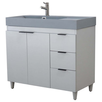 39" Single Sink Vanity, French Gray With Dark Gray Composite Granite Top