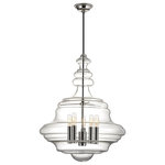 Hudson Valley - Hudson Valley Washington Five Light Pendant 4020-PN - Five Light Pendant from Washington collection in Polished Nickel finish. Number of Bulbs 5. Max Wattage 60.00 . No bulbs included. To create Washington`s elaborate shape, a skilled artisan works molten glass into a paste mold as an assistant assiduously turns it. With careful timing, the team produces a seamless piece of beautifully figured glasswork. Smooth cylinders of metal sporting exposed-filament bulbs complement the round contours and curves of this breathtaking outer layer of glass. No UL Availability at this time.