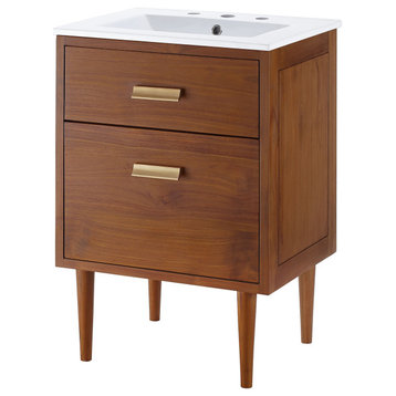 Sink Vanity Cabinet, White Natural, Ceramic, Wood, Modern, Mid Century Bathroom