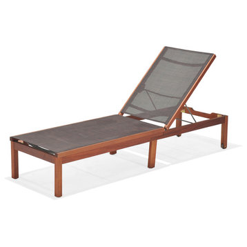 Amazonia 1-Piece Sling Chaise Patio Lounger | Eucalyptus Wood, Brown
