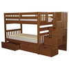 Bedz King Bunk Beds Twin over Twin Stairway, 3 Step & 2 Bed Drawers, Espresso