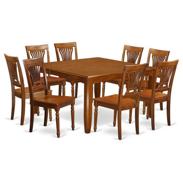 9-Piece Formal Dining Set, Table With Leaf and 8 Chairs, Saddle Brown