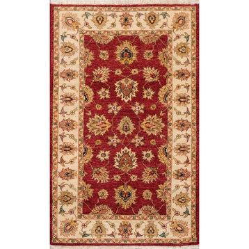 3'x5' Hand Knotted Wool Agra Oriental Area Rug Rusty Red, Beige Color