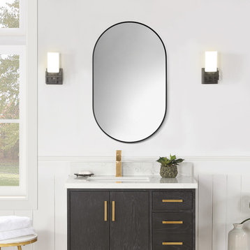 Ispra 36" Oval Bathroom/Vanity Aluminum Framed Wall Mirror, Matt Black