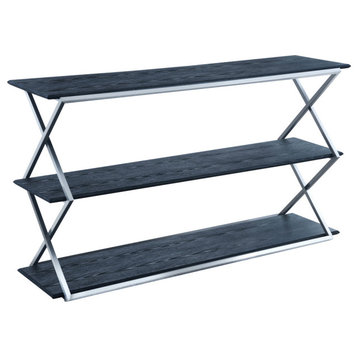 Westlake 3-Tier Black Console Table with Brushed Stainless Steel Frame