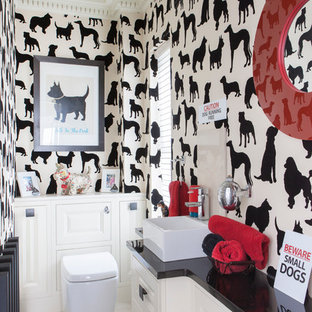 Inspiration for a bohemian cloakroom in Kent with a vessel sink.