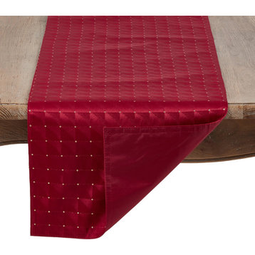 Holiday Metallic Plaid Pattern Collection 16"x72" Table Runner, Burgundy