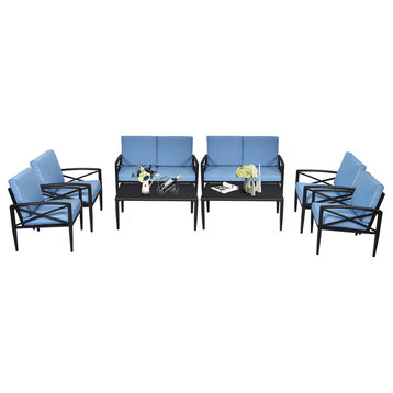 Costway 8PCS Patio Furniture Set Cushioned Sofa Chair Coffee Table Blue