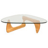 LeisureMod Imperial Triangle Wooden Glass Top Coffee Table in Natural