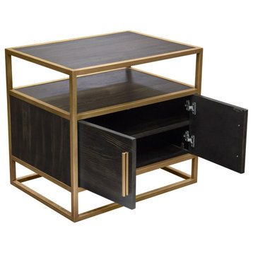 Empire 2-Door End Table With Gold Metal Frame, Dark Brown