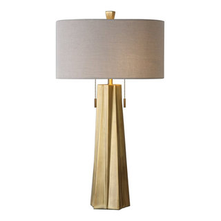 Uttermost Lagrima Metal Crystal and Fabric Lamp in Brushed Brass