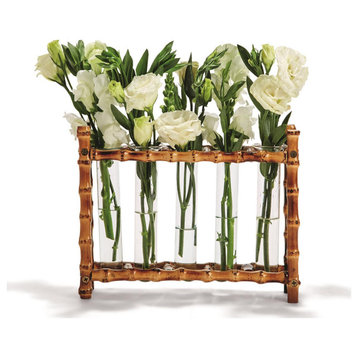 Two's Company Natural Bamboo Vase Includes 5 Glass Tubes, WTR006