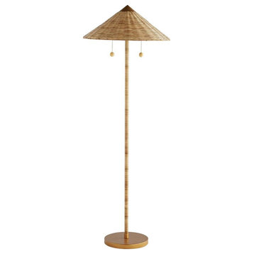Terrace Floor Lamp, 1-Light, Natural Rattan, Gold Steel, 59"H (DC79001 3FP7A)