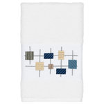 Linum Home Textiles - Khloe Embellished Hand Towel - The KHLOE Embellished Towel Collection features a mod geometric grid embroidery on a woven textured border.