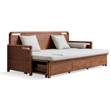 North American Solid Wood MultiFunctional Storage Sleeper Sofa, Storage Type Walnut Beige 82.7x33.7 - 52.6x34.7
