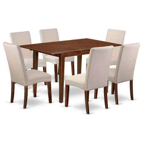7-Piece Rectangle 48/60" Table and 6 Parson Chair, Linen Fabric, Cream Plus