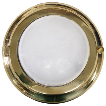 Solid Brass Round Flush Light (Brass & Chrome Finish), Lacquered Brass, Frosted