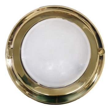 Solid Brass Round Flush Light (Brass & Chrome Finish), Lacquered Brass, Frosted