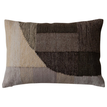 Hand-Woven Fabric Indoor/Outdoor Lumbar Pillow With Abstract Design, Multicolor