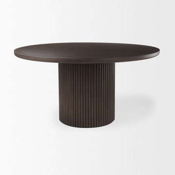 Terra 60L x 60W x 30H Dark Brown Wood Round Fluted Dining Table